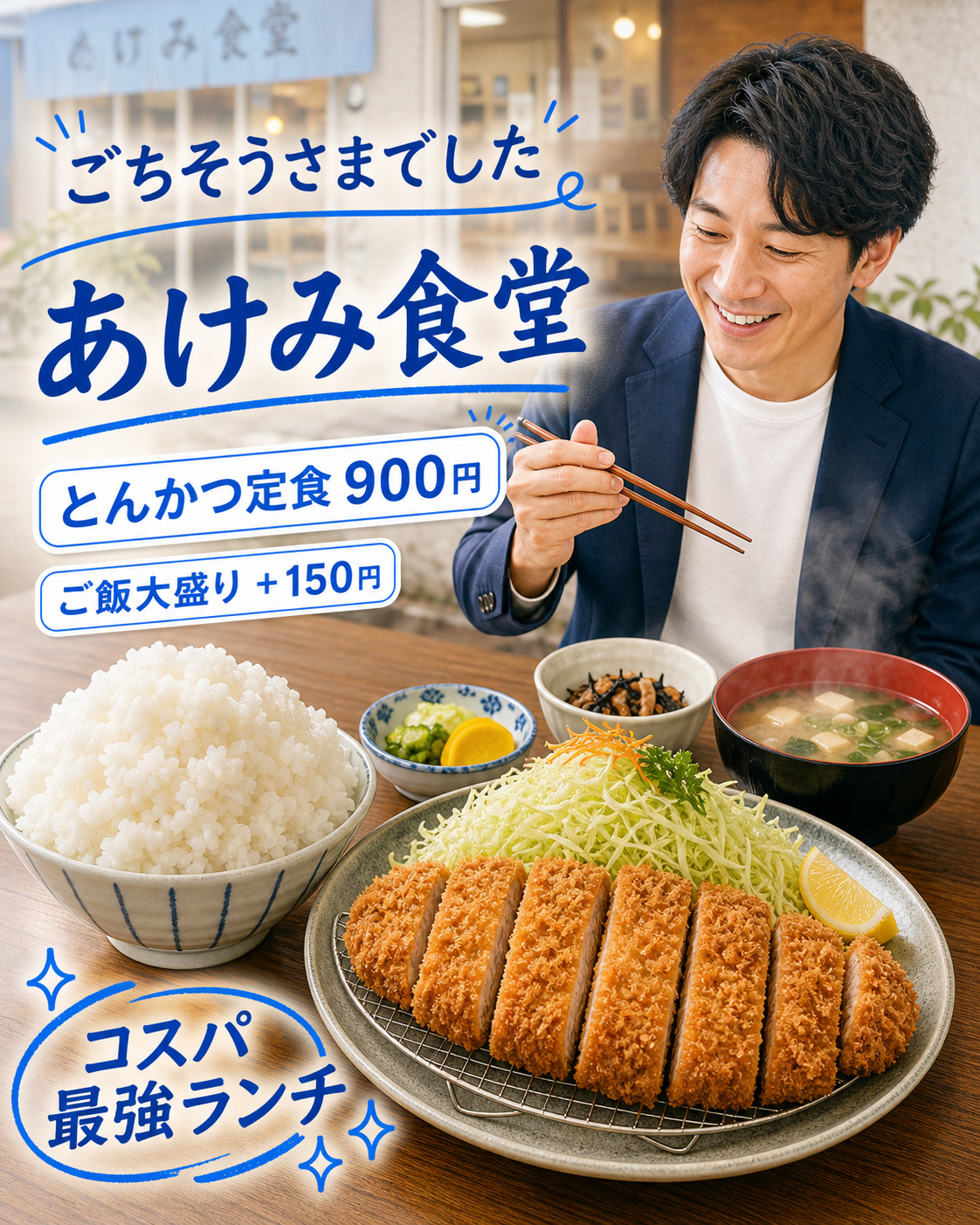 あけみ食堂 とんかつ定食 マンガ盛り